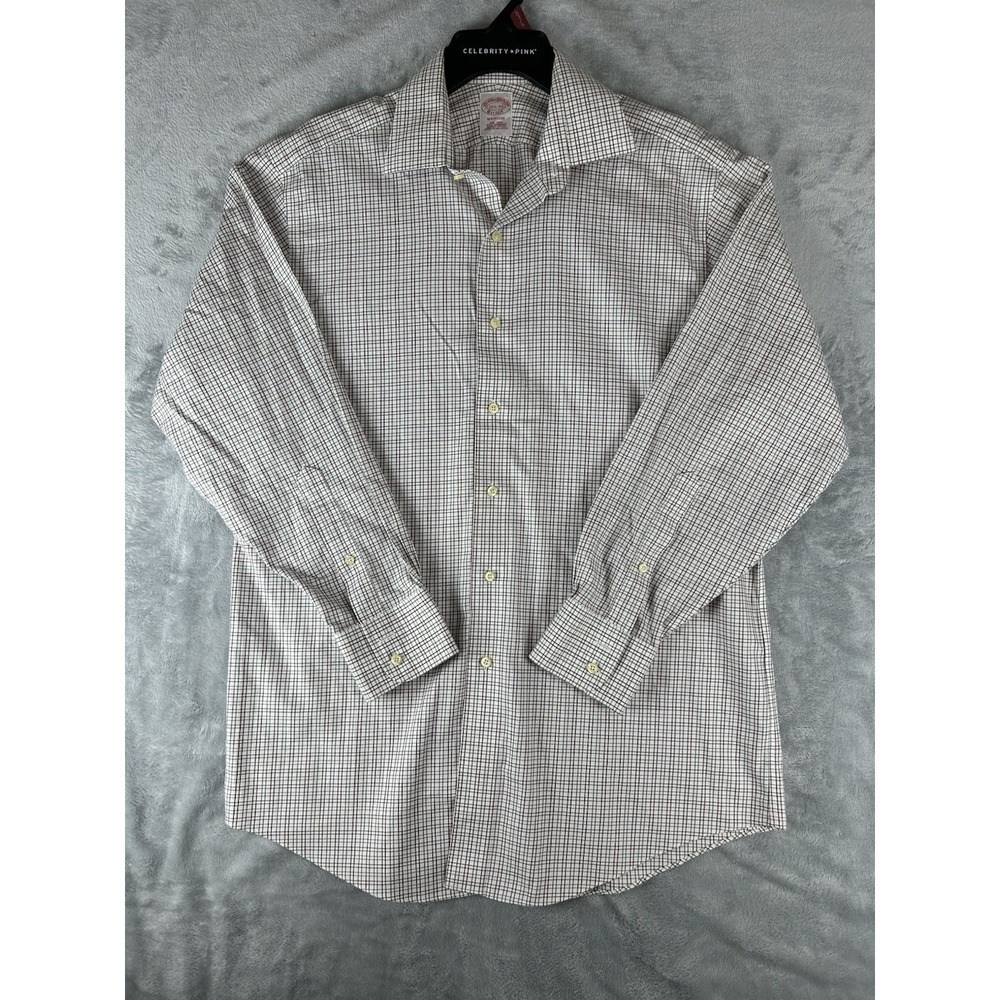 Brooks Brothers Mens Madison Shirt 15.5 Blue White Plaid Long Sleeve Button Up‎